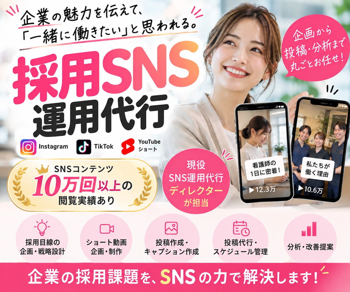 SNS運用代行で医療・福祉の採用支援します 看護師×現役ディレクターが求職者目線で発信 イメージ1