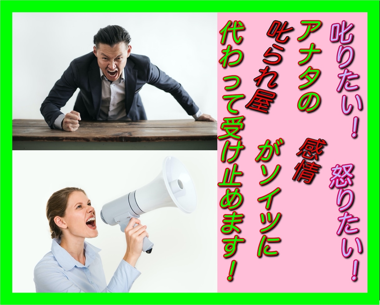 叱りたい、怒りたい、その『熱量』全部を受け止めます 職場・恋愛・おカネの感情、矛先は誰ですか？　私は【叱られ屋】 イメージ1
