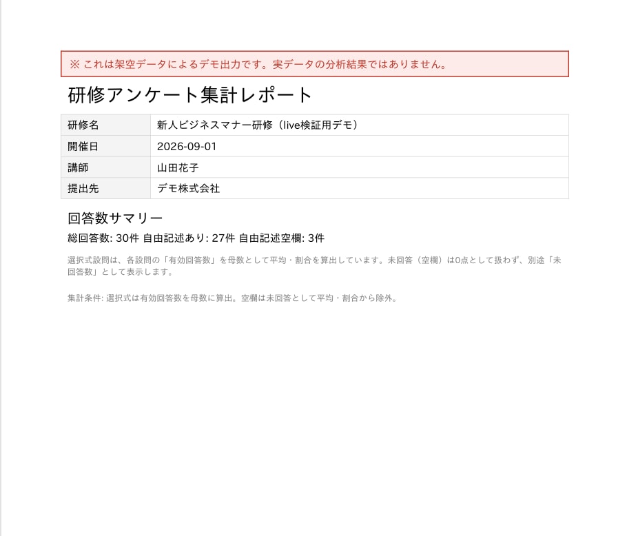 研修アンケートを集計・報告書化します 選択式集計とAI要約で提出用レポートを作成 イメージ1