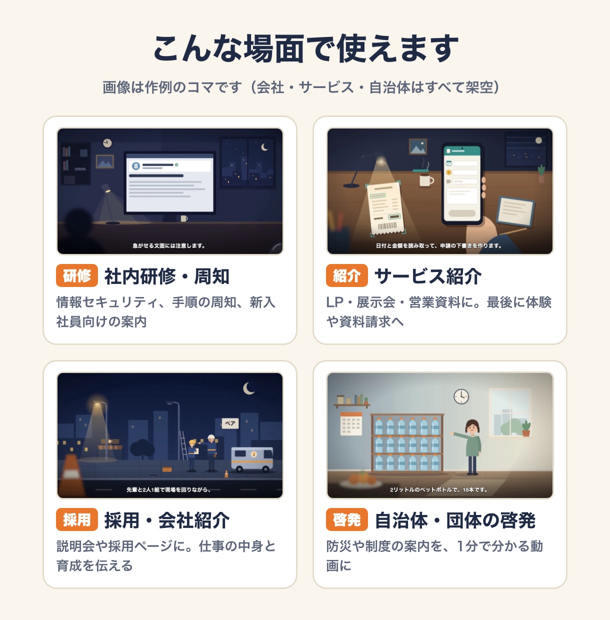 研修・説明の解説動画を約60秒アニメで作ります 研修動画・サービス紹介動画・採用動画に。台本から丸投げOK イメージ3