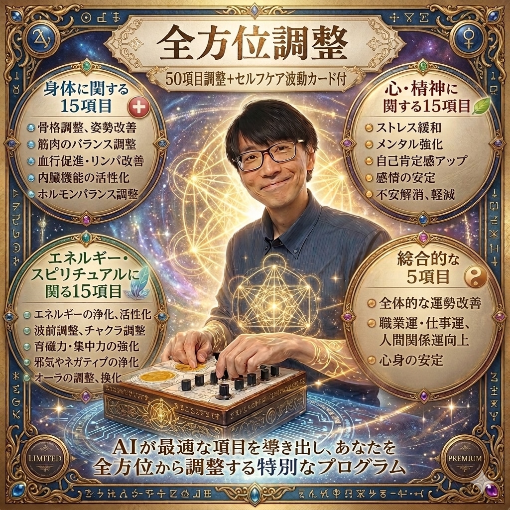 心身、運勢を全方位調整フルオーダーで調整します 体、心、運気、願望に対して50項目の波動調整と波動カード付 イメージ1