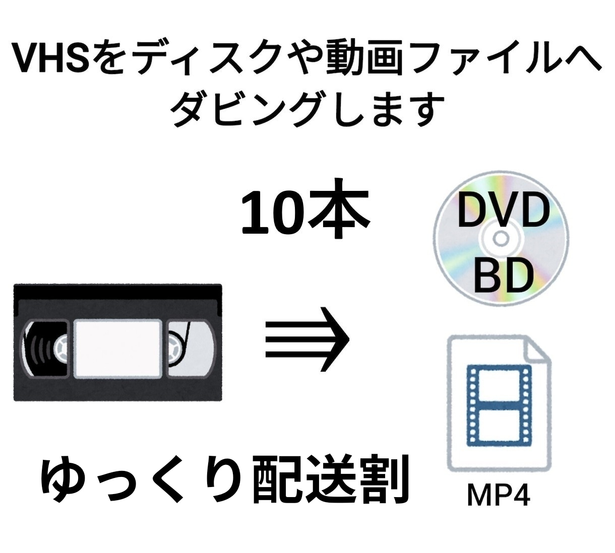 VHS 10本を動画データやDVDにダビングします ゆっくり割引で格安♪大量ご依頼も大歓迎♪ イメージ1