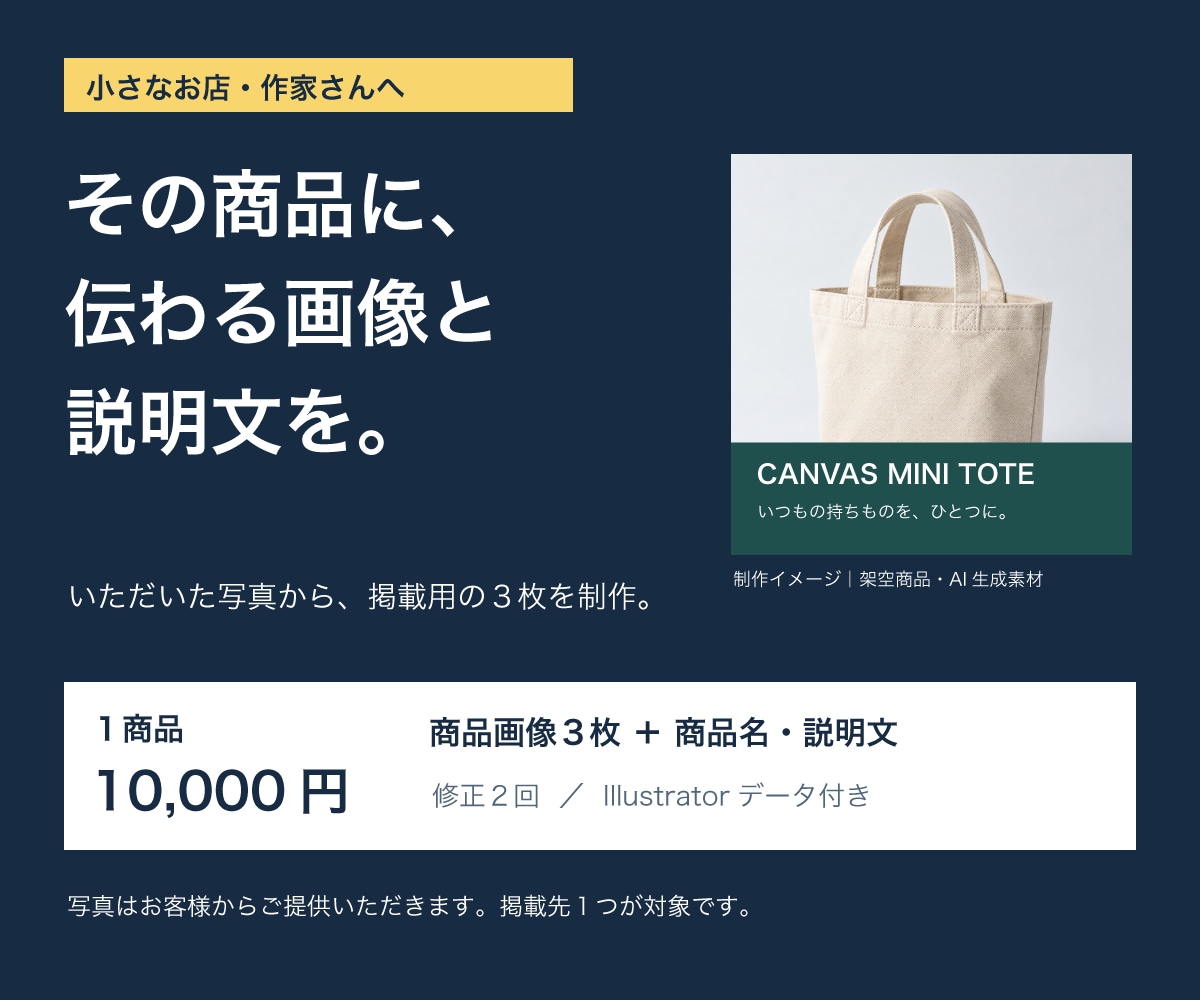 商品写真から画像3枚と商品名・説明文を制作します 小さなお店の主力１商品を、画像と文章でわかりやすく イメージ1