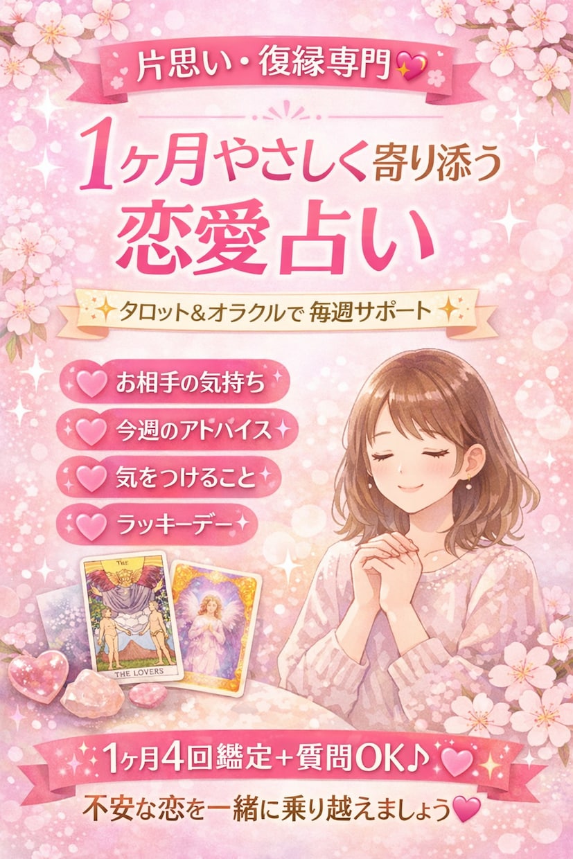片思い・復縁専門 ｜毎週届くタロット鑑定で占います 【片思い・復縁専門】1ヶ月やさしく寄り添う恋愛占い イメージ1