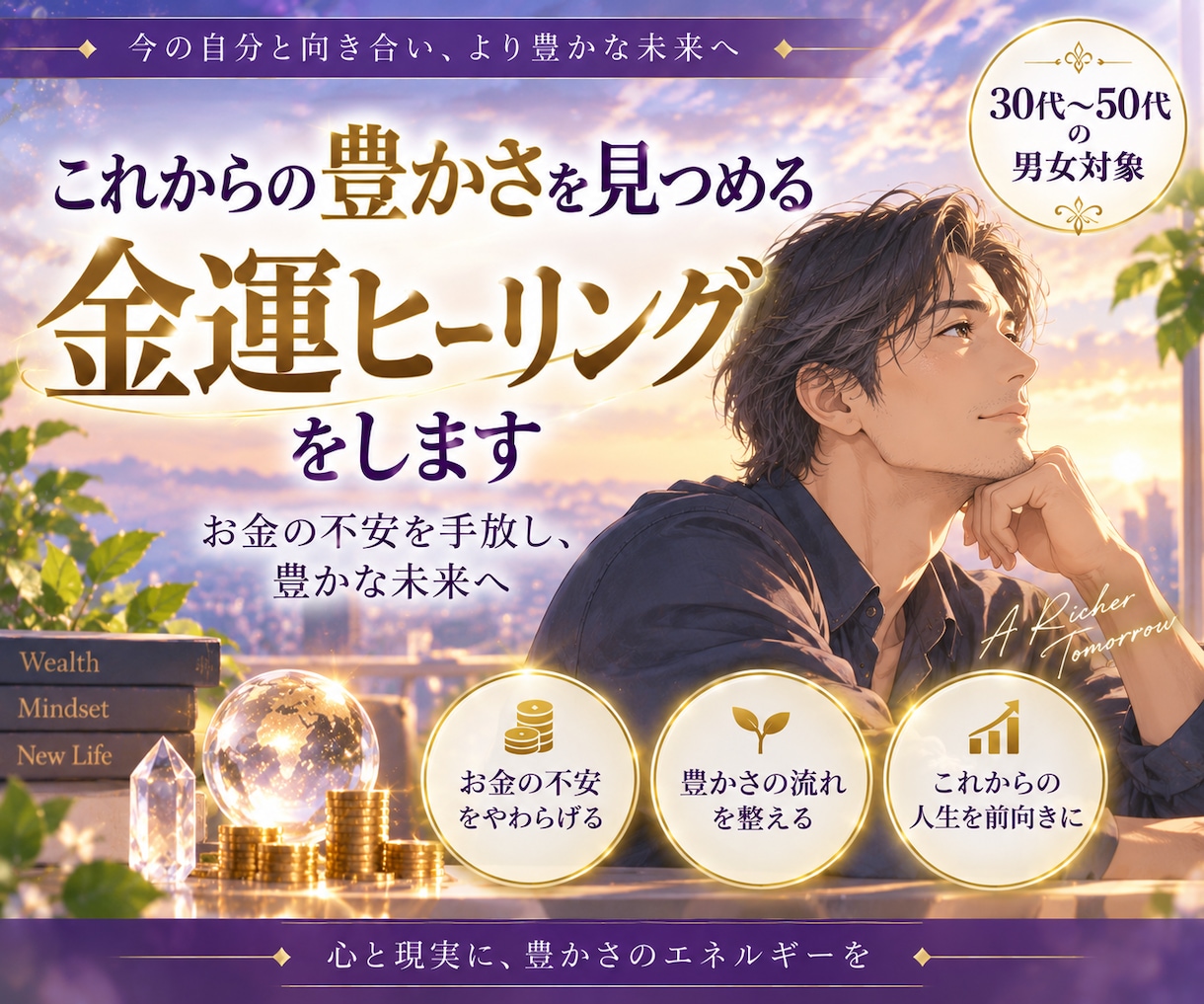 これからの豊かさを見つめる金運ヒーリングをします 頑張っているのに余裕がない方へ、豊かさを見つめ直す時間を イメージ1