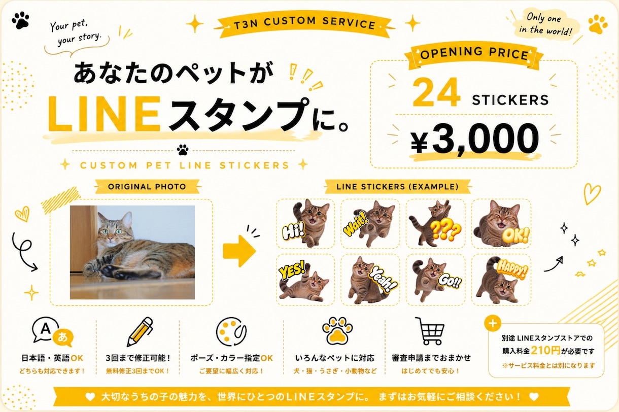 ペットの写真からLINEスタンプを制作します 大切なうちの子を、かわいいLINEスタンプに！ イメージ1