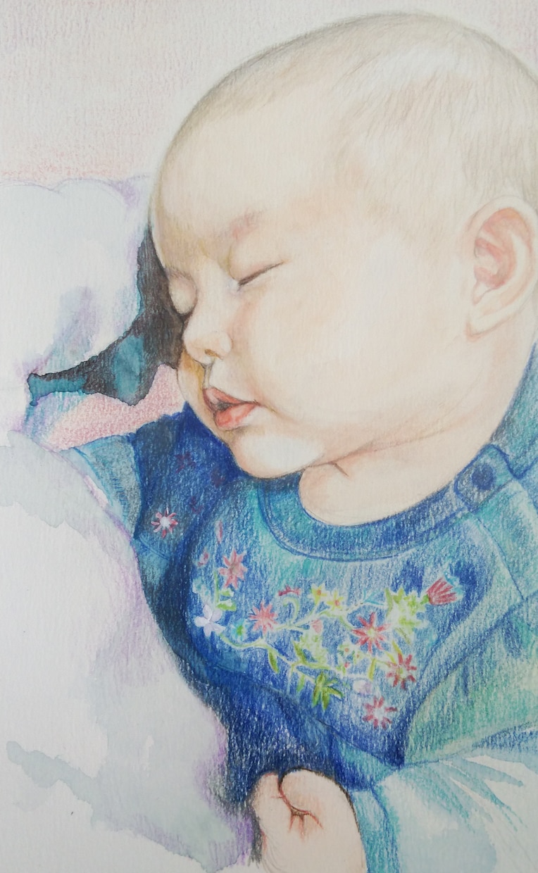 水彩絵の具と色鉛筆で1枚1枚丁寧にお描きします 記念に残る可愛い赤ちゃんの似顔絵 イメージ3