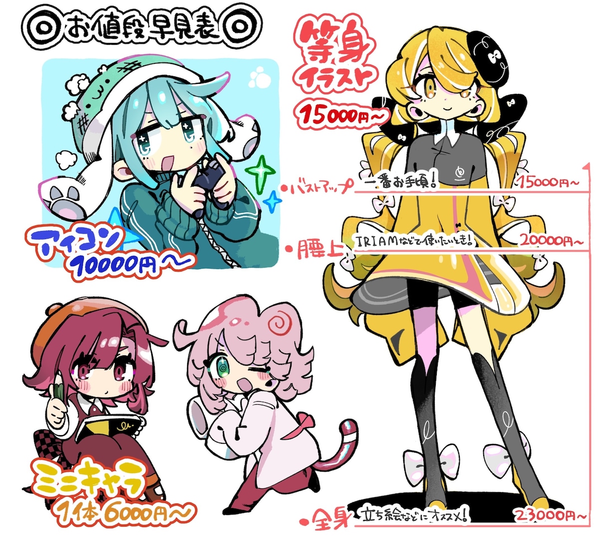 パキッ⭐︎としたかわいいイラスト描きます ミニキャラ、等身、アイコン、一枚絵まで★MVイラストなども◎ イメージ2