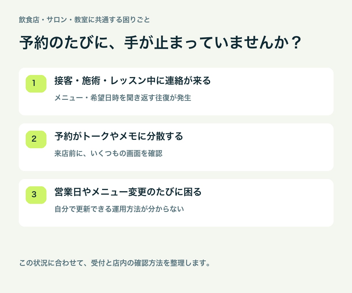 電話・LINE予約の受付を仕組み化します 画面・必須機能・費用を先に合意。納品後14日間の不具合対応 イメージ3
