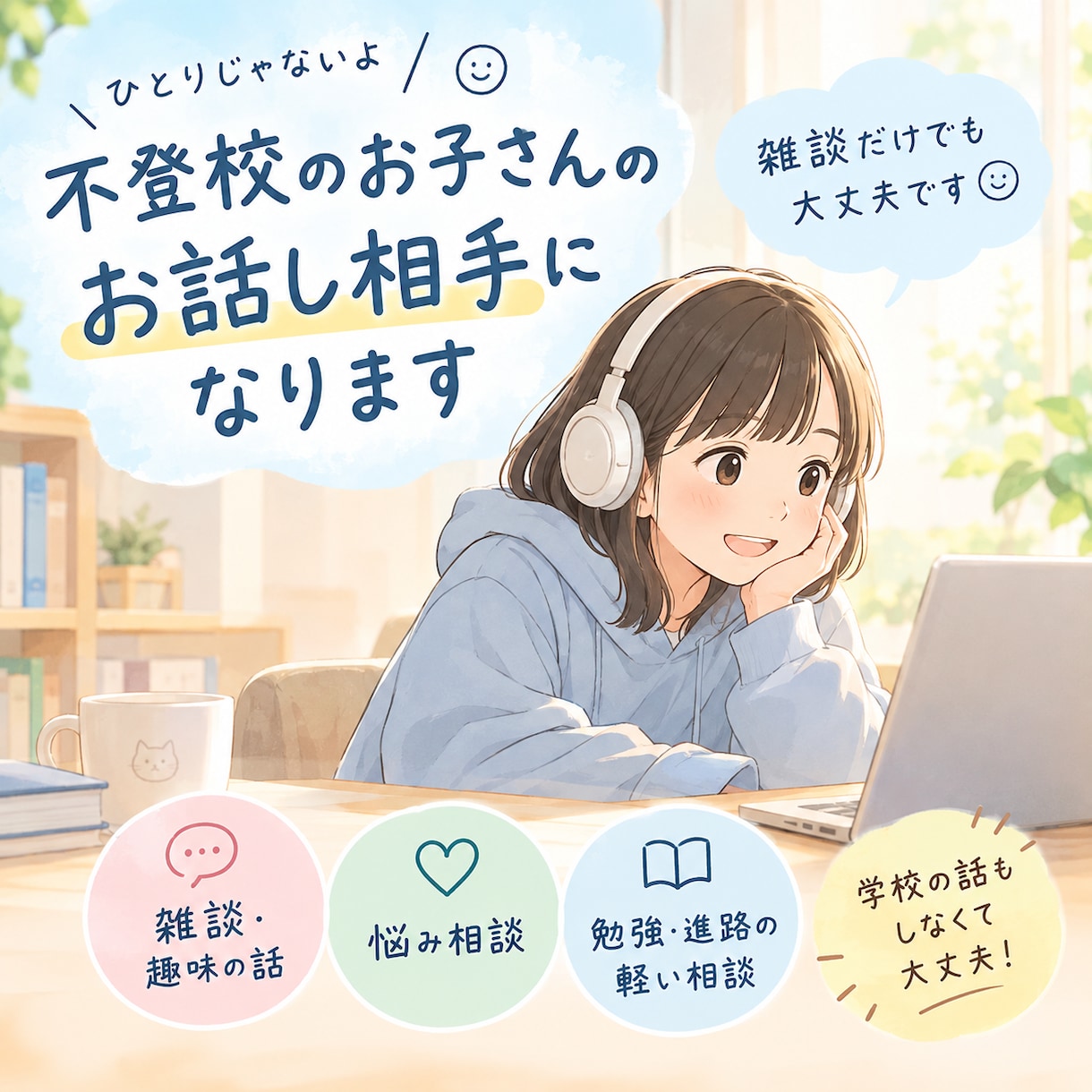 不登校のお子さんのお話し相手になります 勉強も学校の話もなしでOK！気軽なおしゃべり相手になります イメージ1