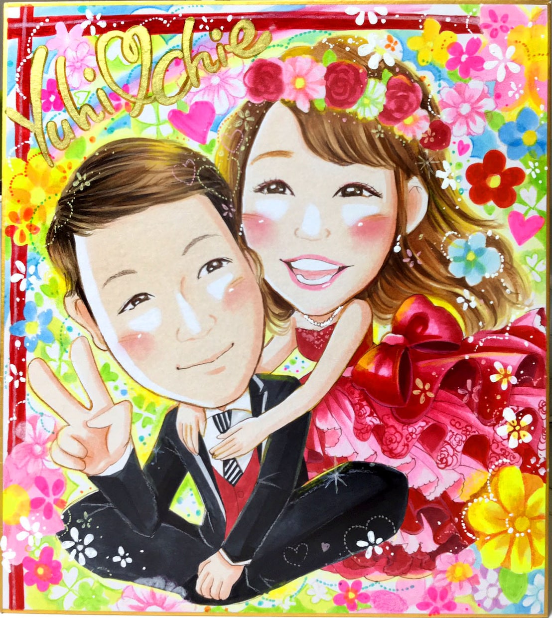 ラメ入り!ウェルカムボード/カップル似顔絵作成ます 1点、1点、心を込めて似顔絵を描かせていただきます イメージ2