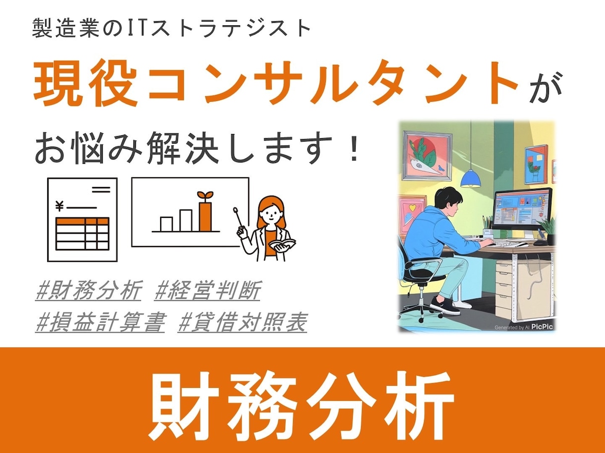 財務分析お助けします 損益計算書や貸借対照表をもとに財務分析いたします。 イメージ1