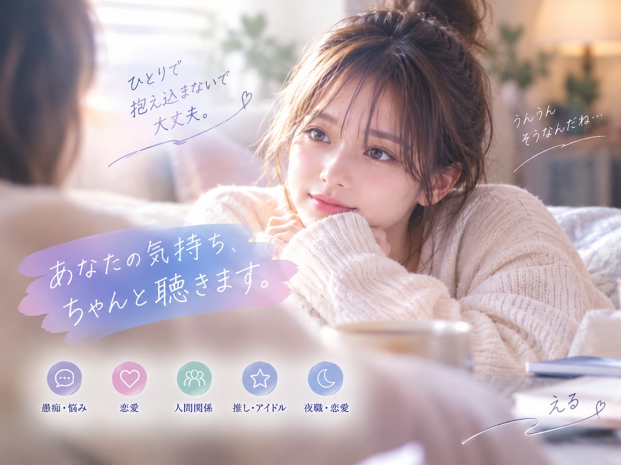 否定せずじっくり傾聴｜愚痴・悩み・モヤモヤ聞きます 誰にも言えない気持ちをあなたのペースで否定せずお聞きします。 イメージ2