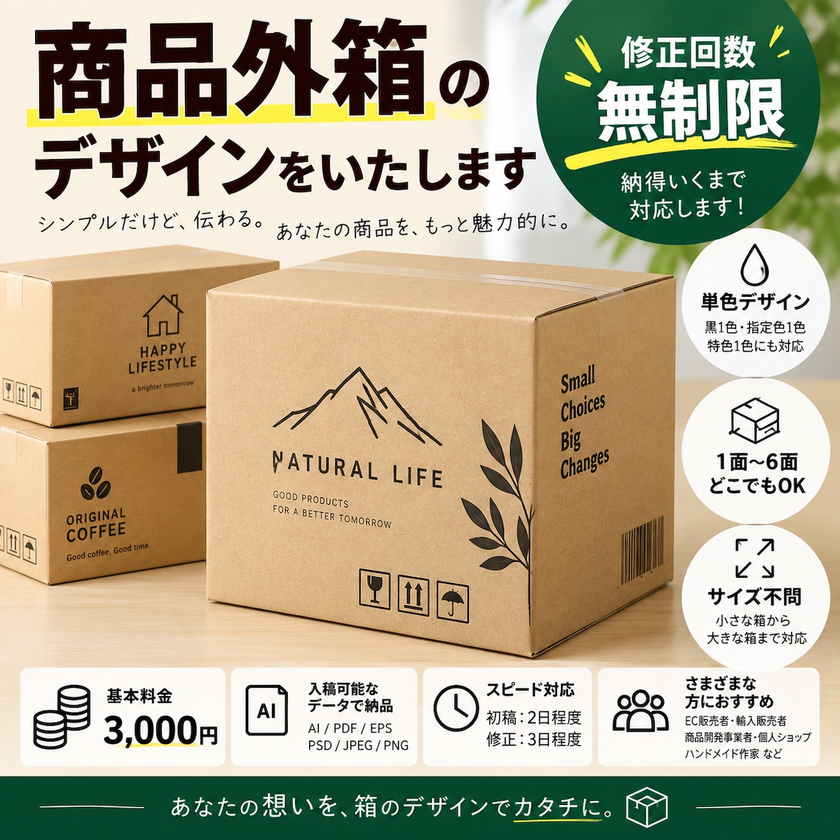 商品外箱のデザインをいたします 単色、サイズ不問で商品の外箱(輸送箱)のデザインします。 イメージ1