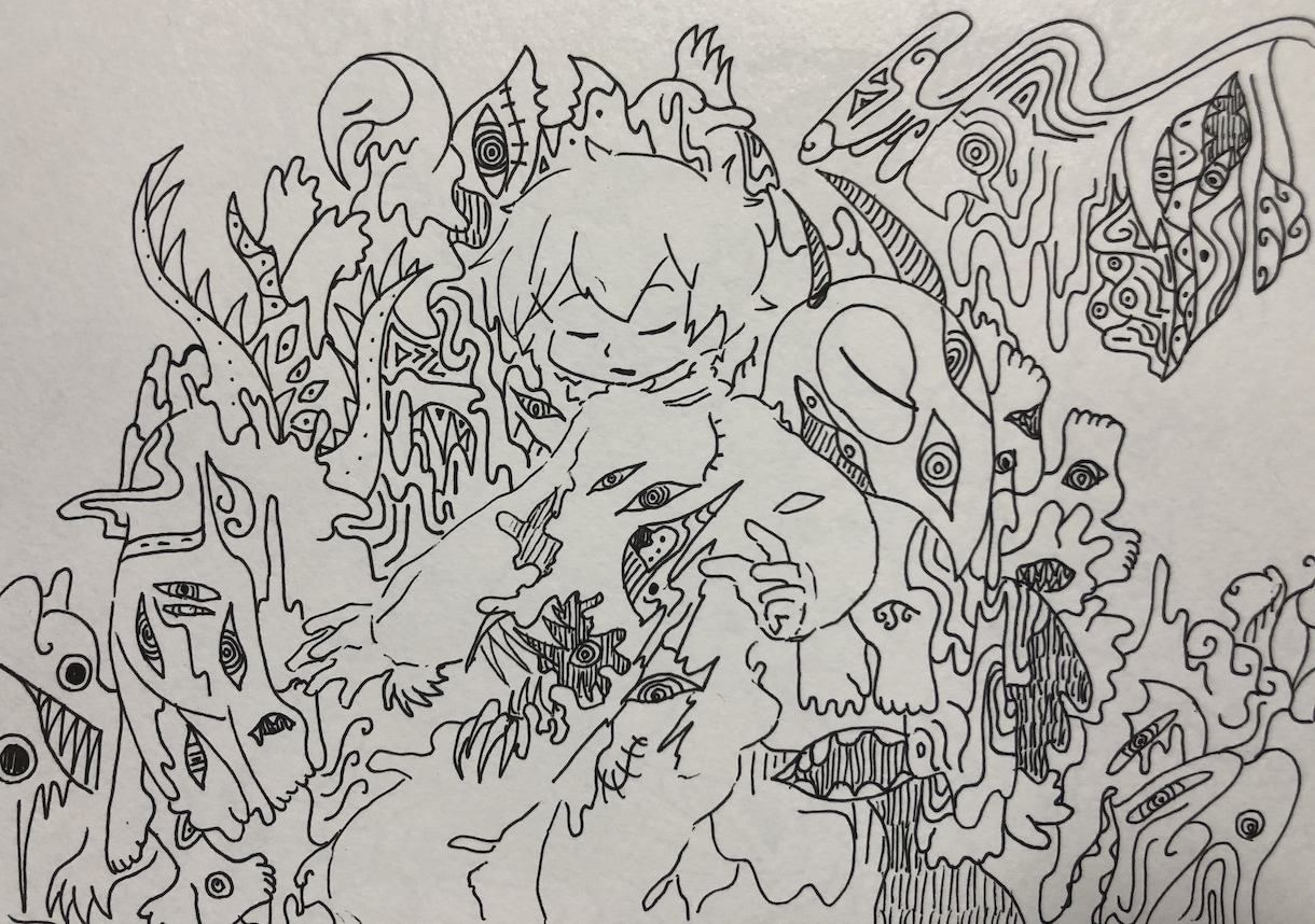 可愛い？不気味？ちょっと不思議なイラスト描きます お部屋の装飾等に！模様、ほんわか絵をボールペン画一発書きで！ イメージ6