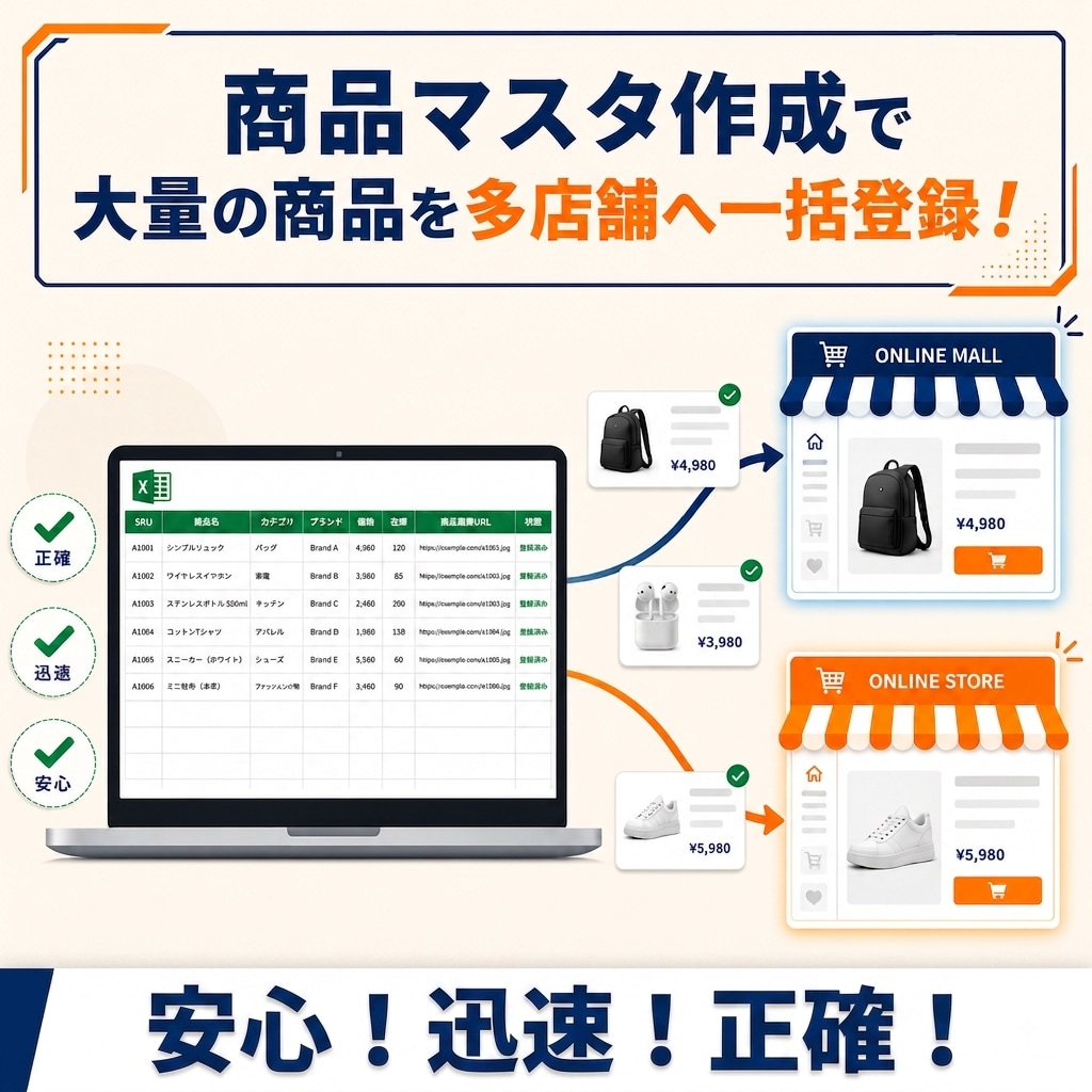 楽天・Yahoo!へ商品を正確に一括登録します 累計25,000商品管理の実績あり。事故ゼロで一括登録！ イメージ1