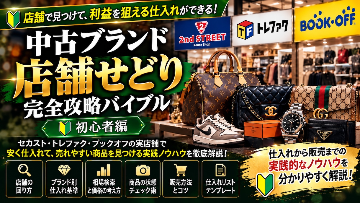 中古ブランド物販の店舗仕入れノウハウを教えます セカスト・トレファクなどで学ぶ商品選びと仕入れのコツ イメージ1