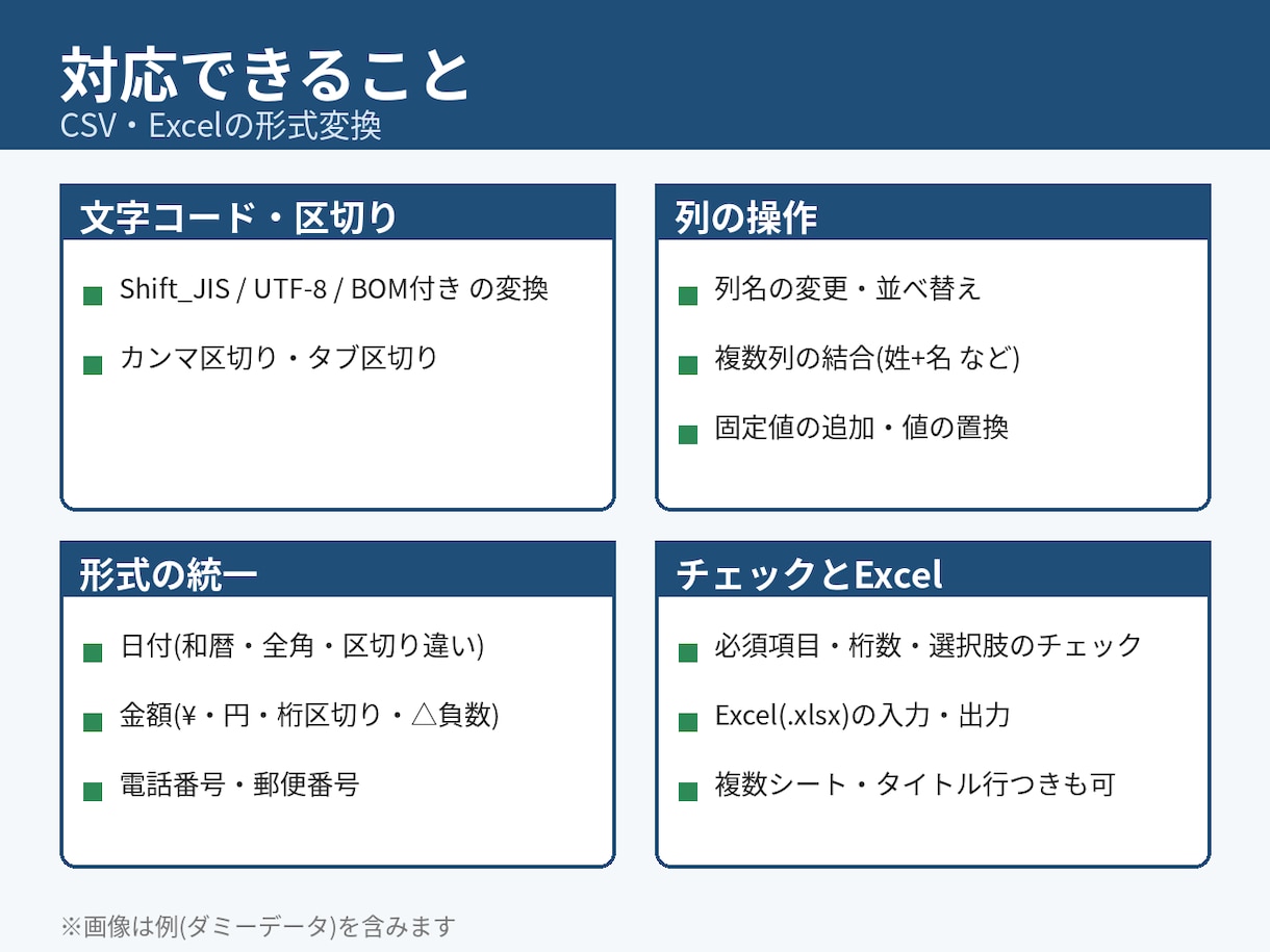 CSV・Excelの形式変換を代行します Excel・Shift_JIS対応、エラー行は理由を報告 イメージ3