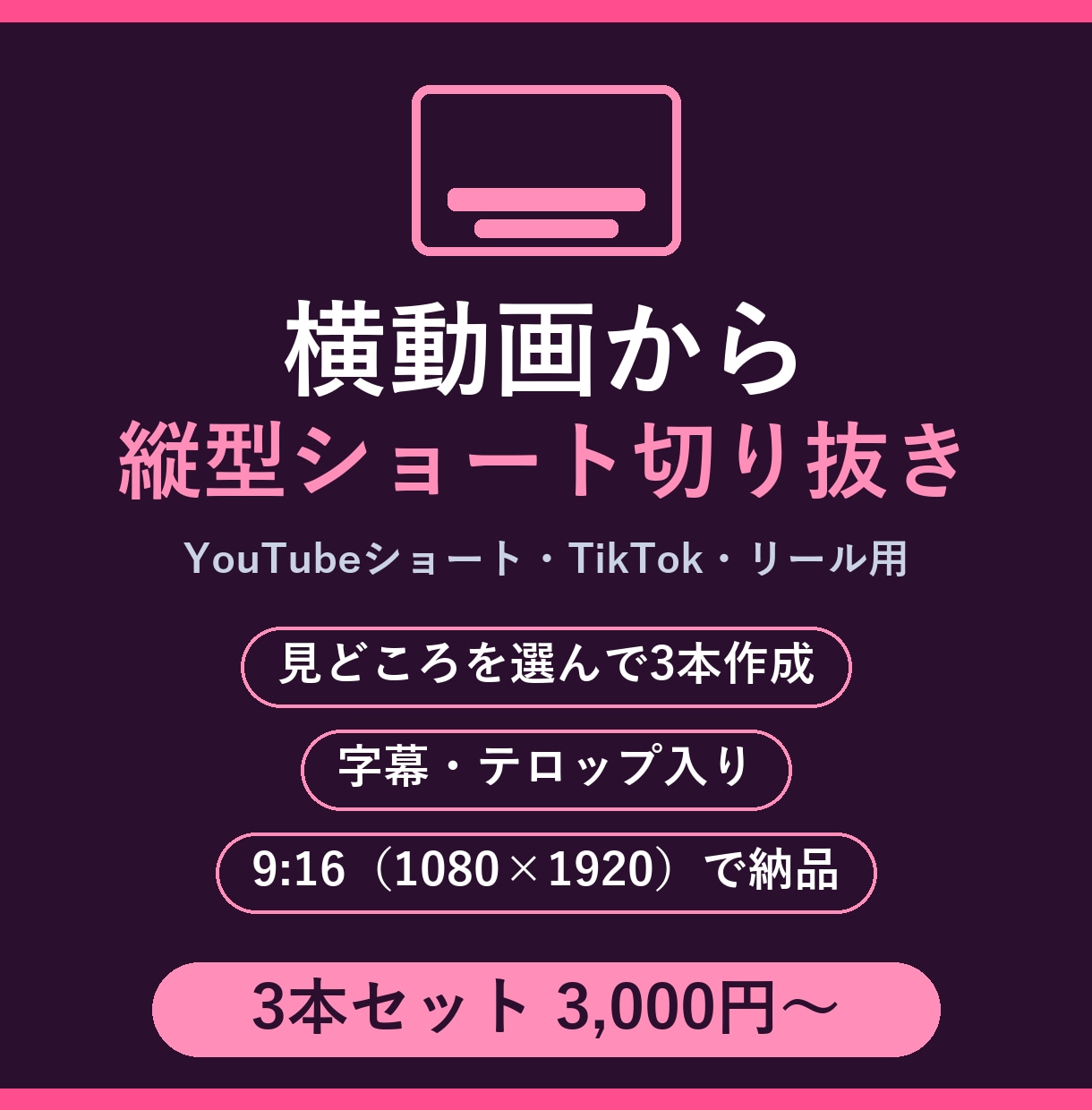 横動画から縦型ショート動画を作成します 見どころを選んで字幕付きの縦型動画を3本お届け イメージ1
