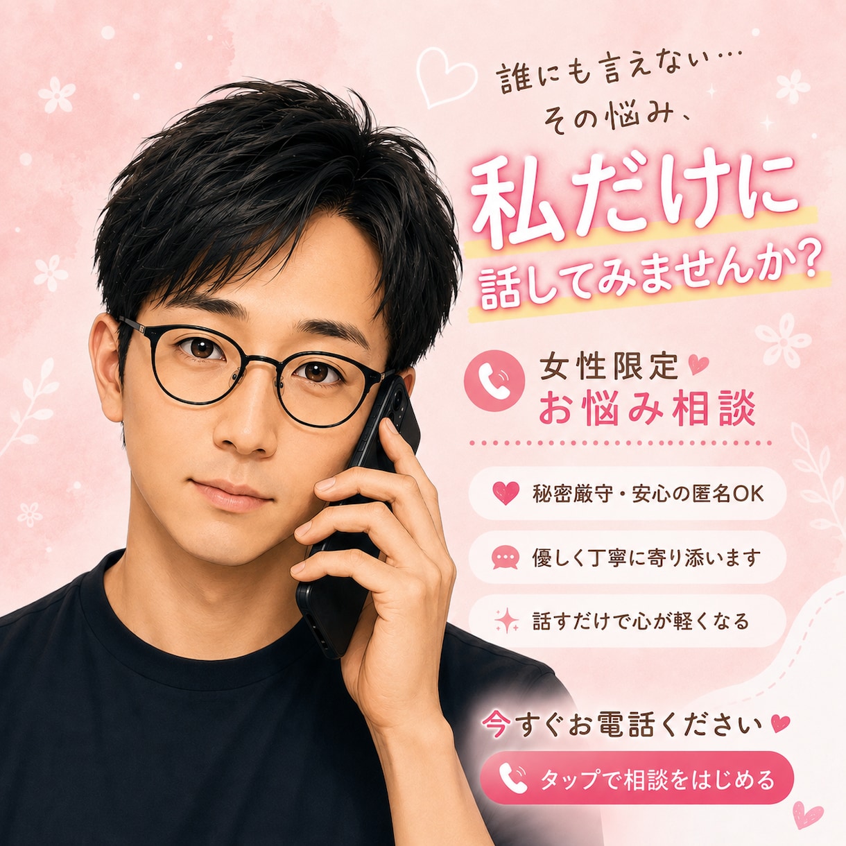 女性限定♡少しだけでも お話しできます 恋愛、秘密、相談、愚痴など、お話して気持ちを楽にしませんか？ イメージ1