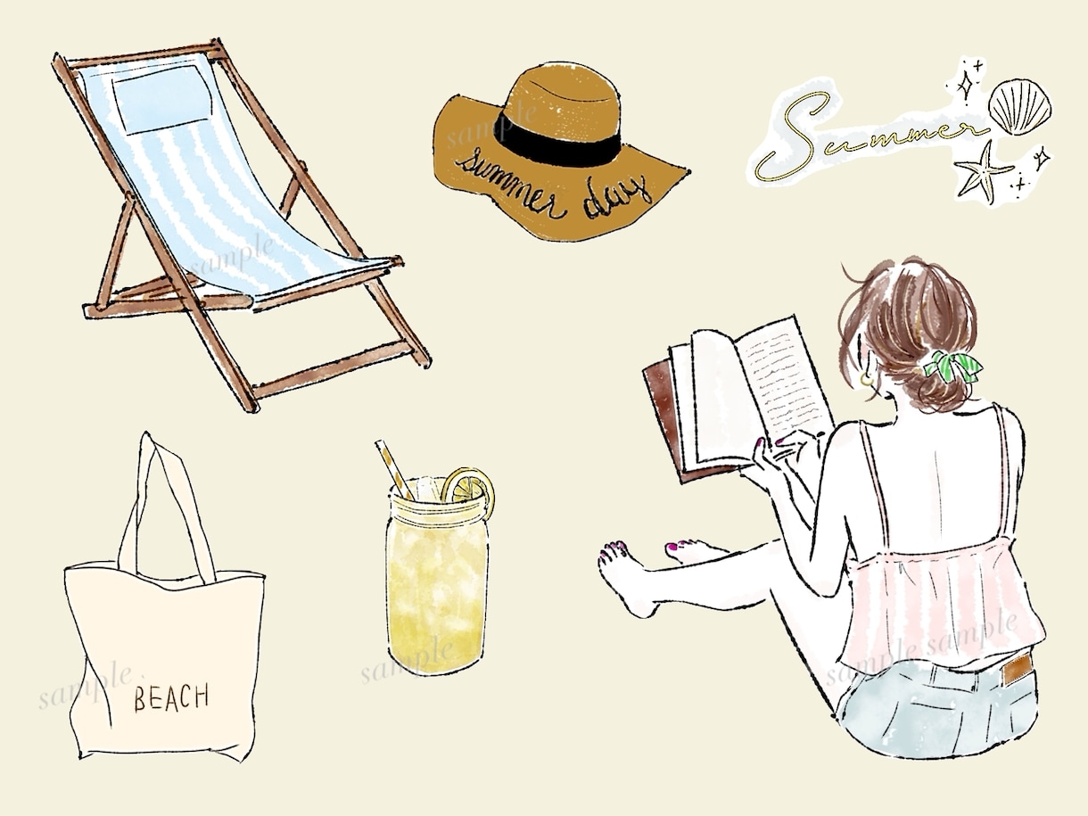 おしゃれな水彩イラストセットお好みの５点～描きます 人物や小物セット！デザインに統一感＆個性UPし多様な場面に！ イメージ4