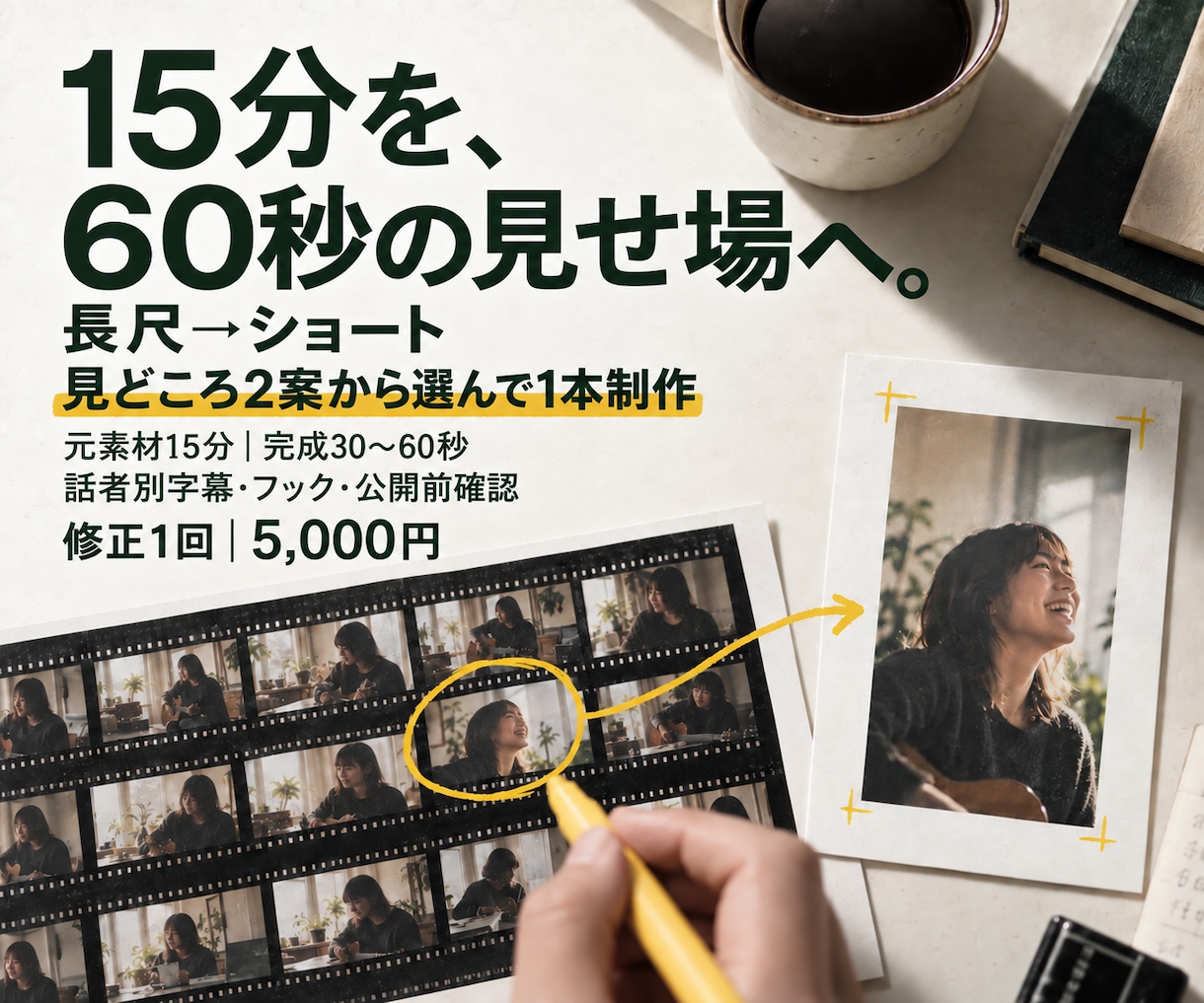 長尺動画からショート動画を1本制作します 見どころを選び30〜60秒の縦動画にします イメージ1