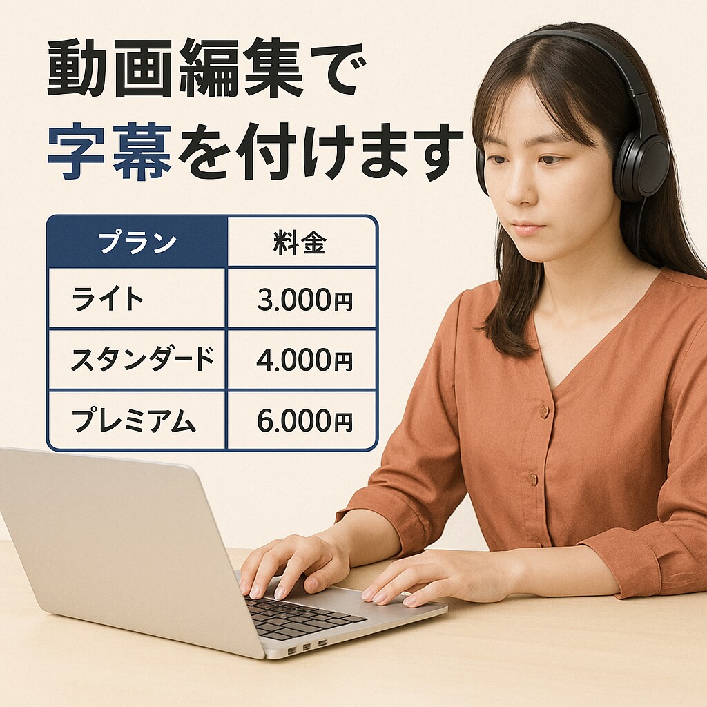聞き取りやすく丁寧！動画に字幕を追加します 視聴者にわかりやすい字幕を丁寧にお付けします。 イメージ1