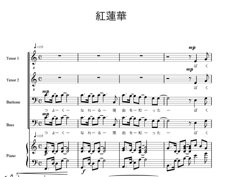 ピアノ、合唱編曲、「難易度別で」致します アニソンや人気楽曲を中心に演奏難易度を選べるピアノ、合唱編曲 イメージ3