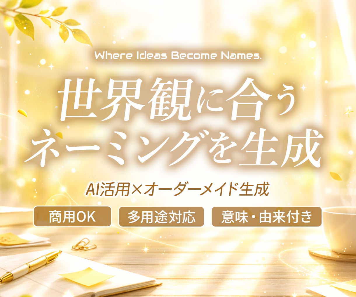 作品やキャラ、商品名などネーミング提案いたします AI活用♪あなたの希望に沿うネーミングをリーズナブルにご提案 イメージ1