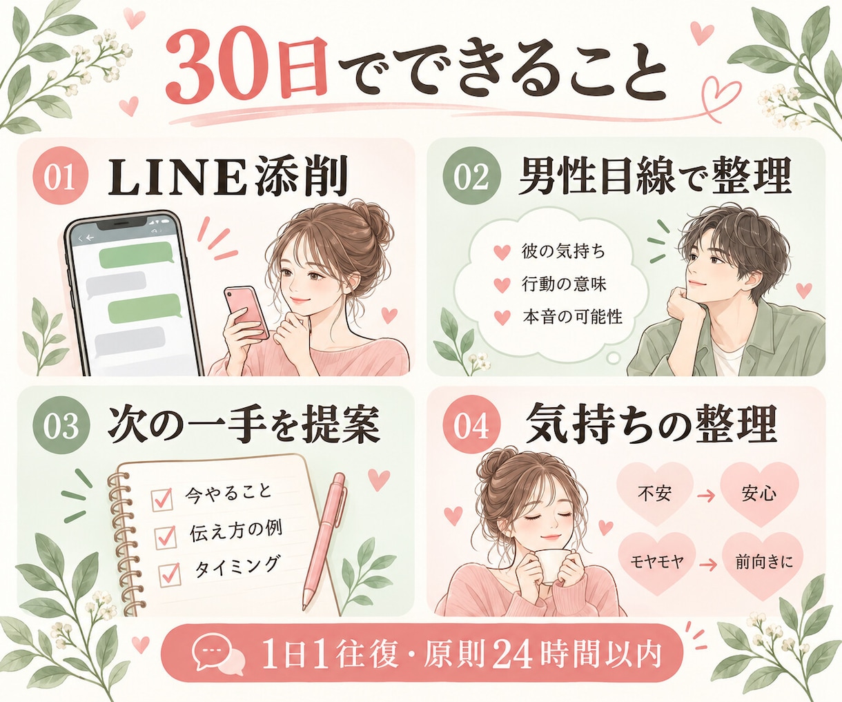 彼とのLINEと恋愛を男性目線で30日伴走します 返信・誘い方・距離感まで、30日間一緒に考えます イメージ2