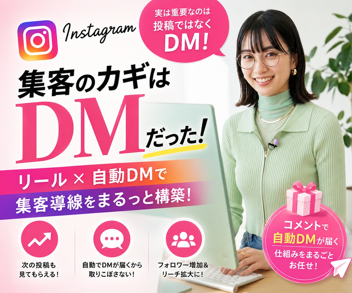 リール動画制作から自動DM設定まで代行いたします コメントをきっかけに自動で集客導線をつくります イメージ1