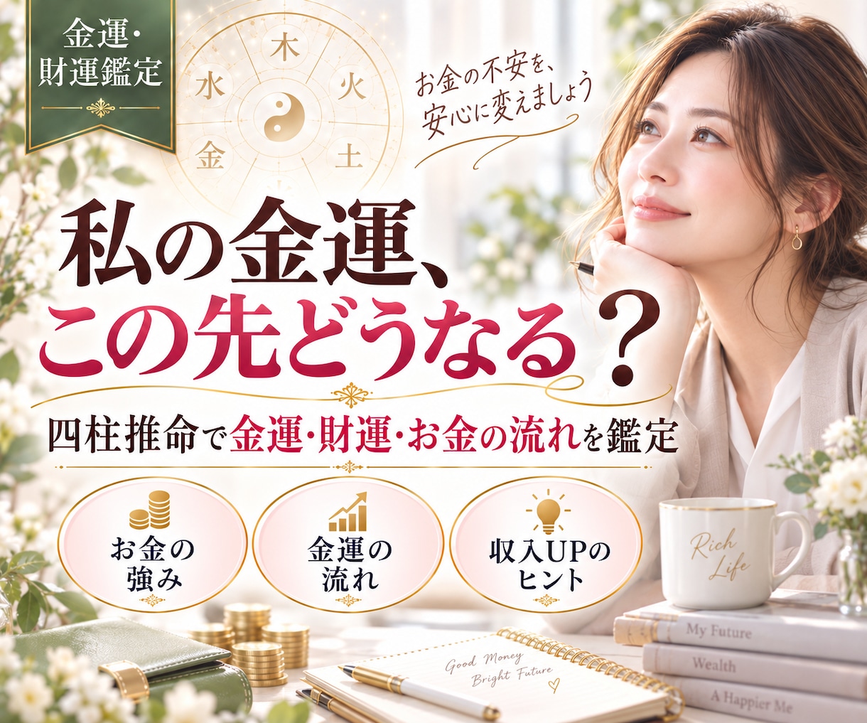 四柱推命で金運・財運とお金の流れを鑑定します あなたの金運とこれからのお金の流れを読み解きます イメージ1