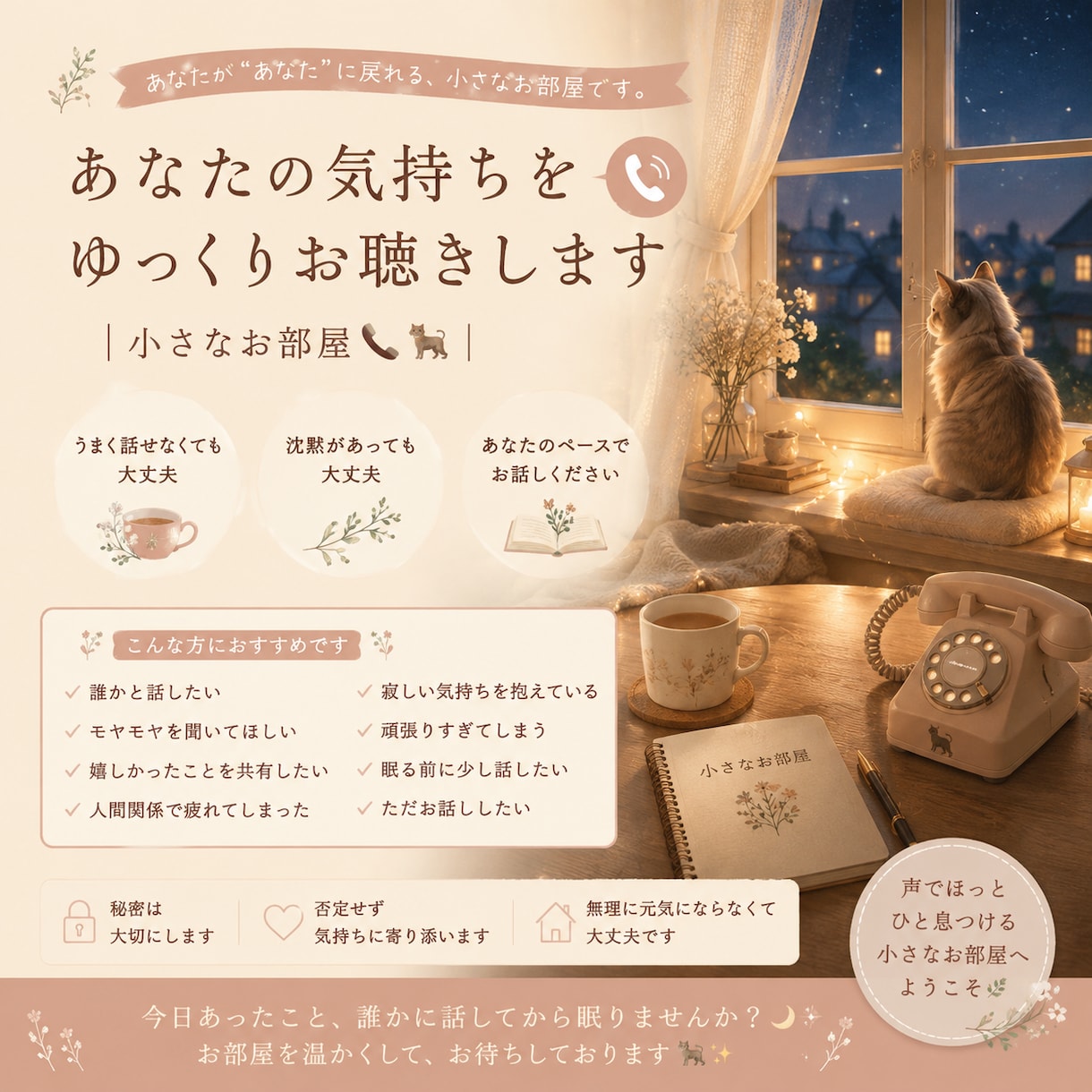 あなたの気持ちをゆっくりお聴きします あなたが“あなた”に戻れる小さなお部屋です イメージ1