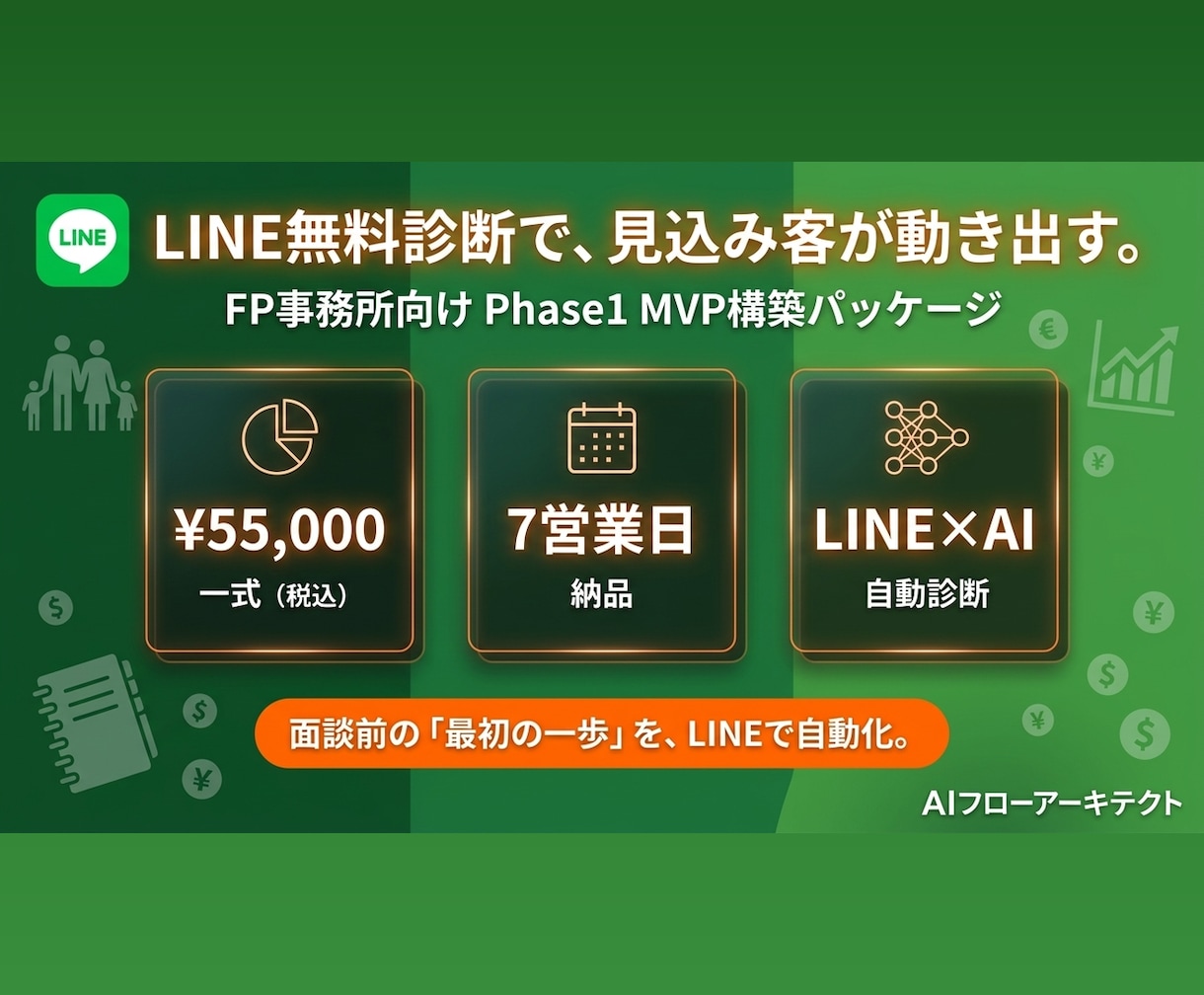 FP事務所向けLINE家計診断構築します LINE無料診断で、見込み客が動き出す仕組みを作ります。 イメージ1