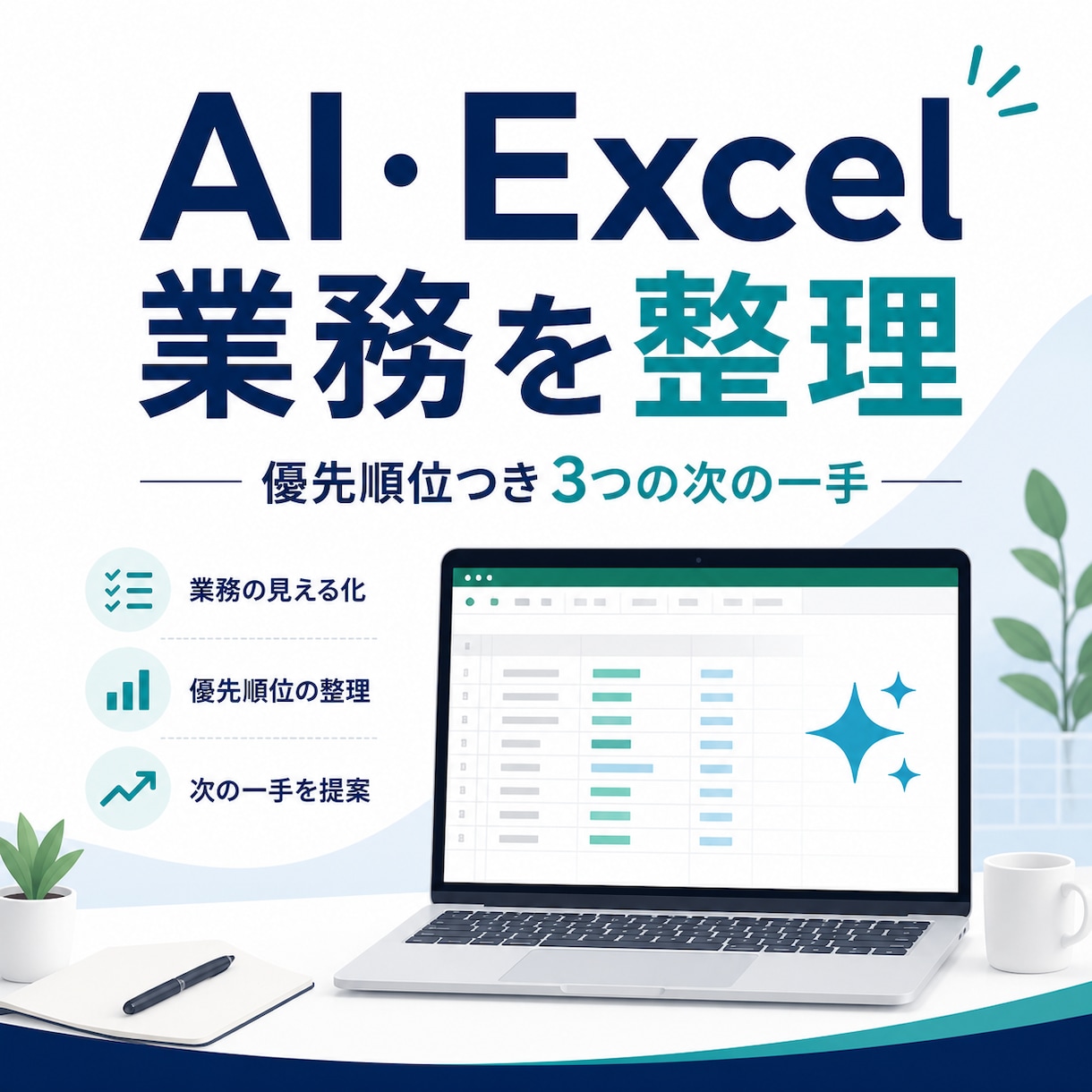 AI・Excel業務の詰まりを即日整理します 優先順位つきの3手を文書でお渡しします イメージ1