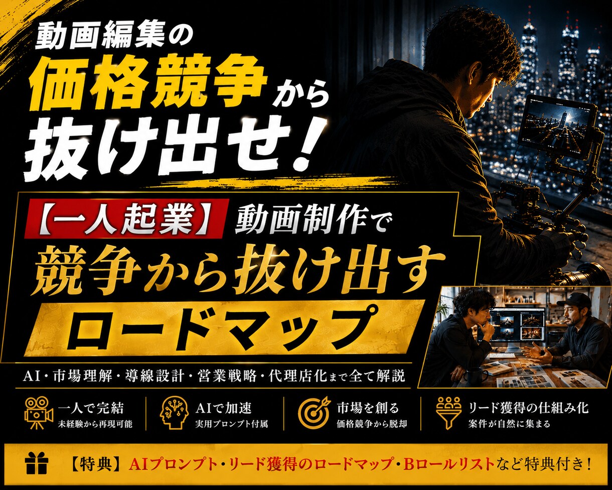 動画制作で競争を抜け出す方法教えます 動画制作で価格競争せず市場を作る一人起業戦略 イメージ1