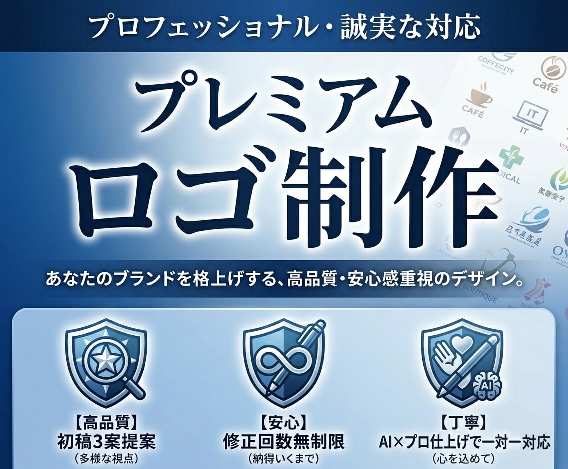ロゴ制作 (初稿3案・修正無制限)できます 「信頼」と「洗練」のロゴを、心を込めて一対一で制作します。 イメージ1