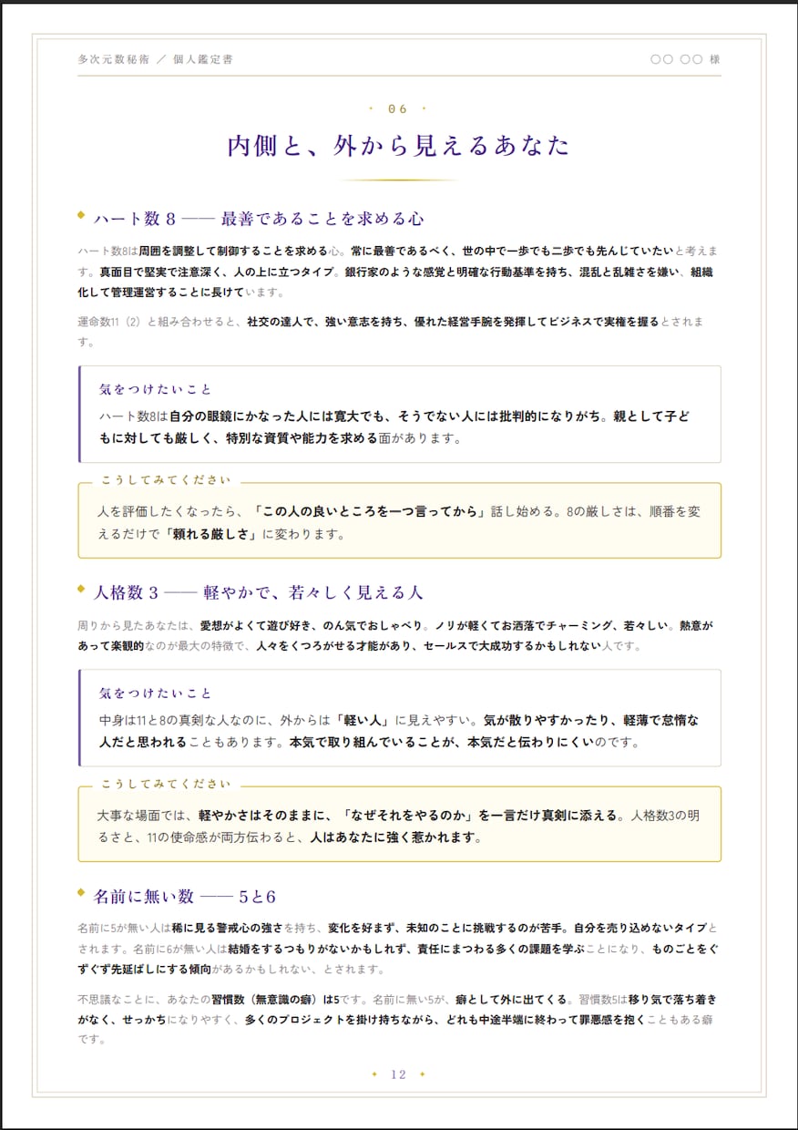 2万文字｜20年分年表＋数秘鑑定書をお届けします 能力・使命・仕事・お金・周りから見た姿・苦手の補い方が分かる イメージ6
