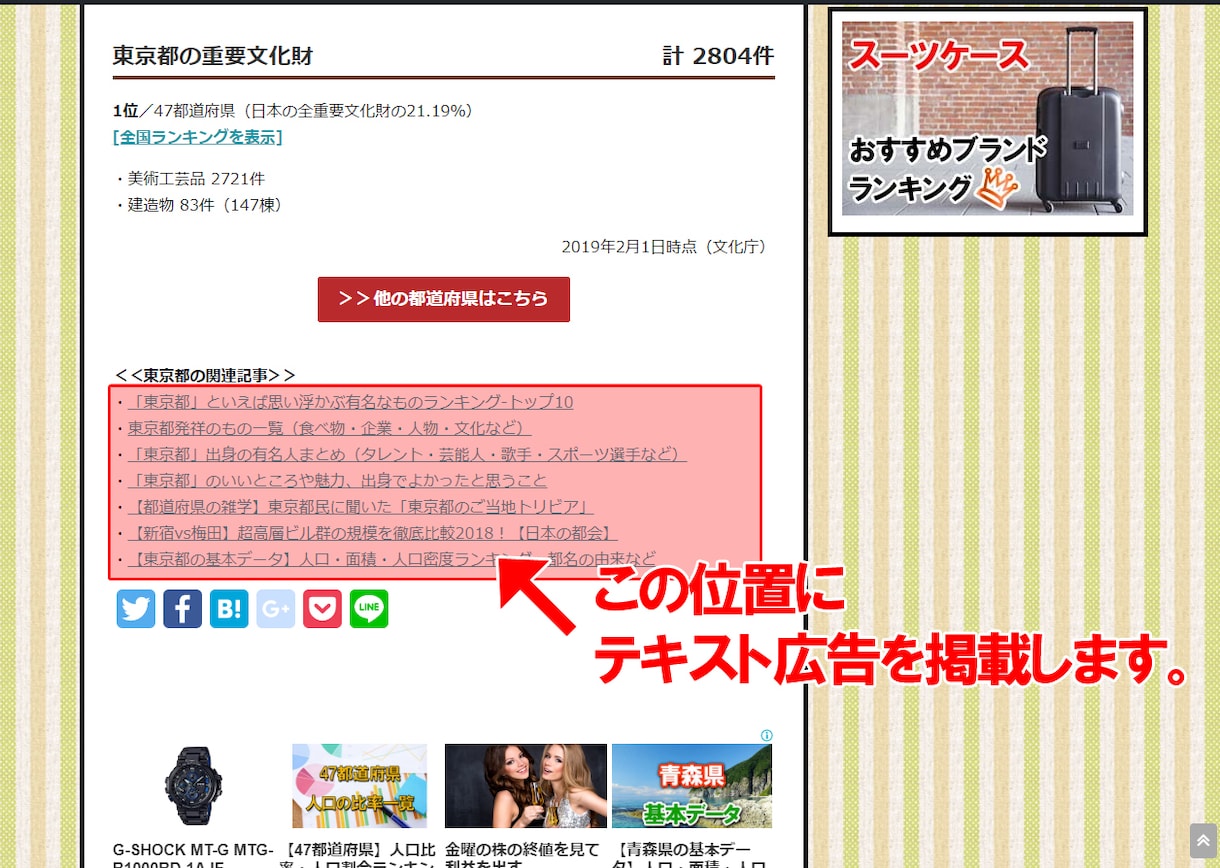 地域特化型の広告を月間50万PVブログに掲載します 指定された都道府県の関連記事の中に広告テキストとリンクを掲載 イメージ2