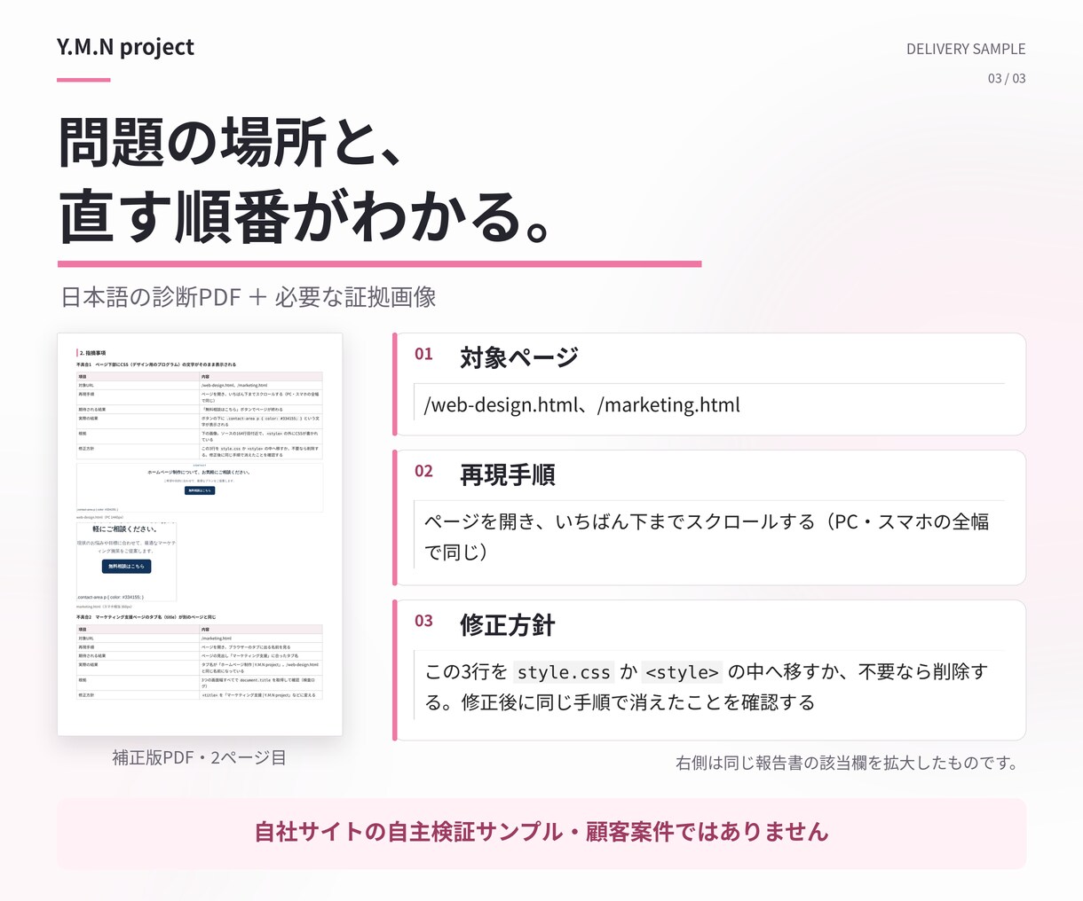 AIで作ったWebサイトを公開前にチェックします 表示・リンク・操作を確認。直す場所と優先順位がわかる イメージ3