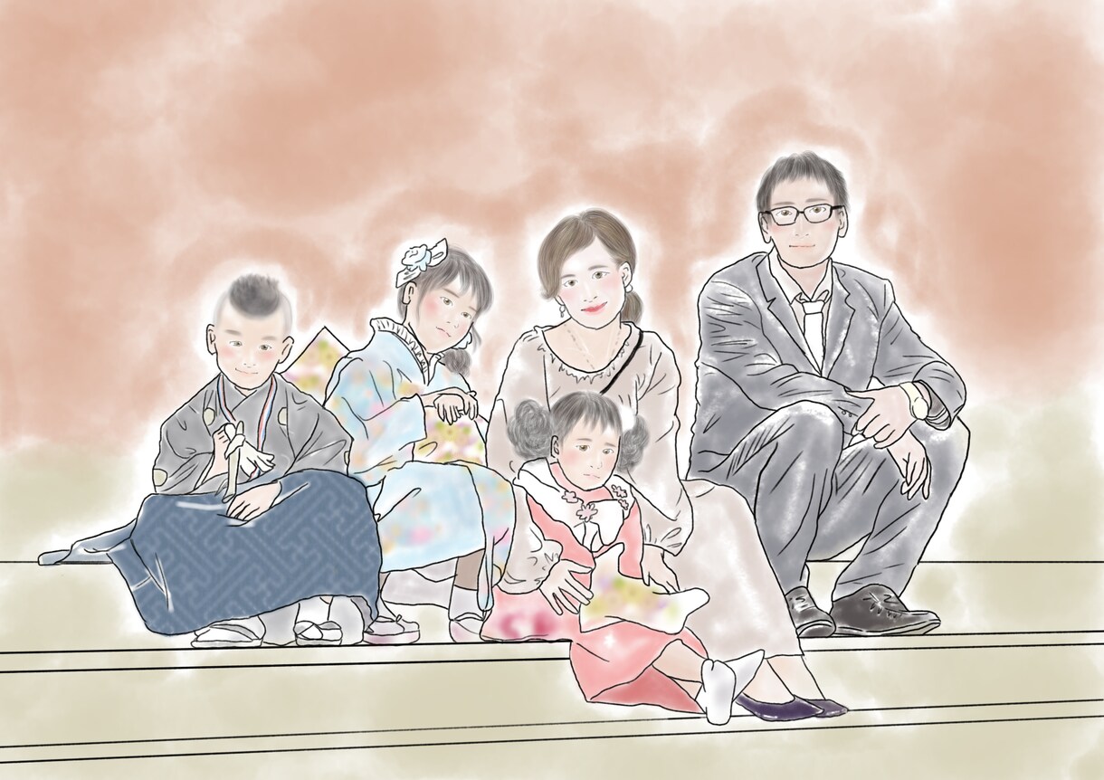 お写真を元に柔らかい色彩でイラストを作成いたします 思い出の大切なお写真をほんわかしたイラストに残しませんか❁︎ イメージ5