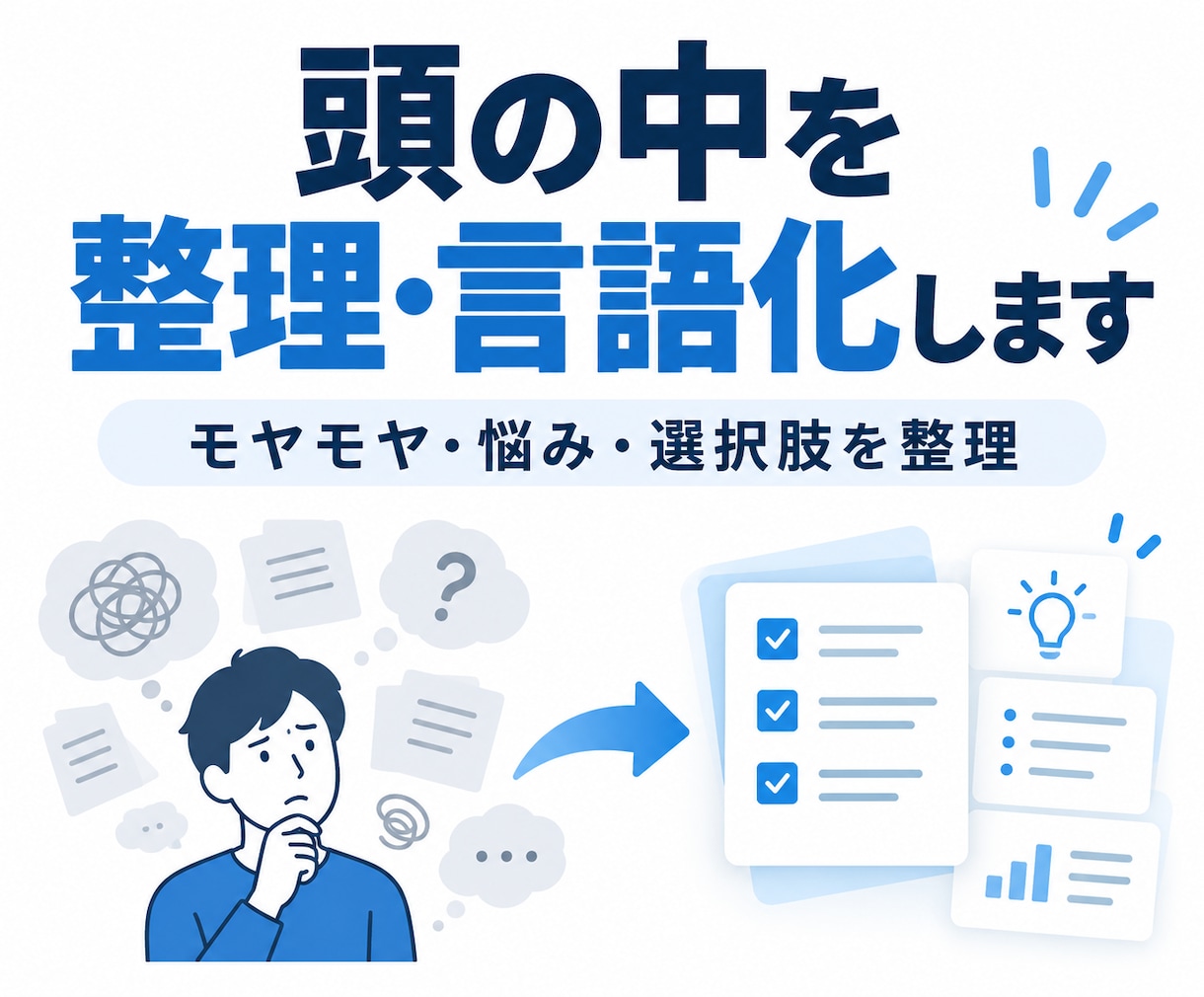 頭の中のモヤモヤを整理して言語化します まとまっていない話でもOK。悩み・違和感・選択肢を一緒に整理 イメージ1