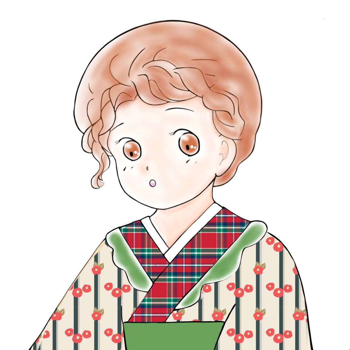 お茶目な着物姿の女の子絵提供します 一枚絵の着物少女透過1枚背景青2枚 イメージ3