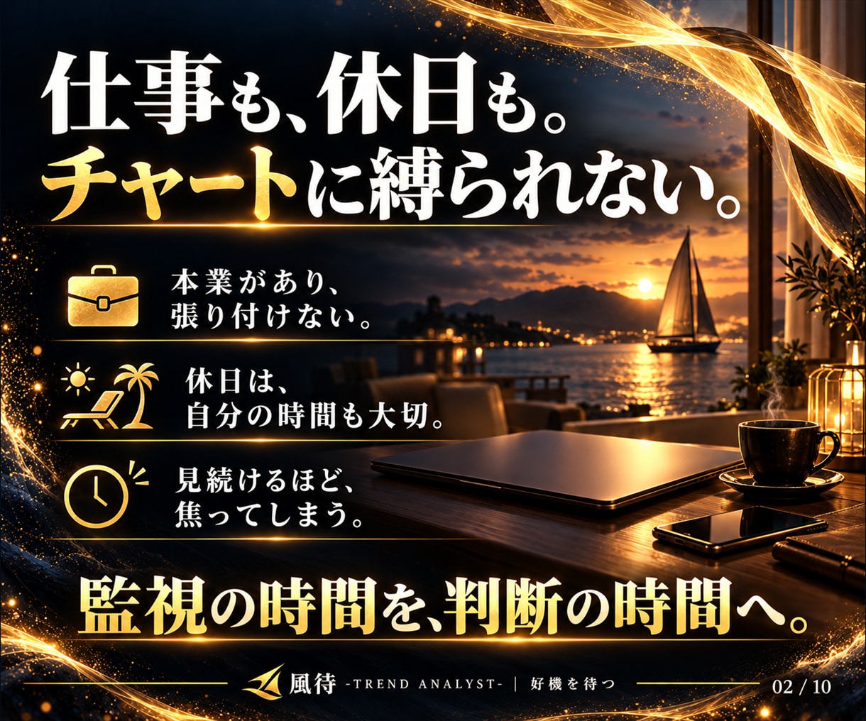 GOLD監視とスマホ通知で裁量を支援します 監視は風待。判断はあなた。本業も私生活も大切に。 イメージ2