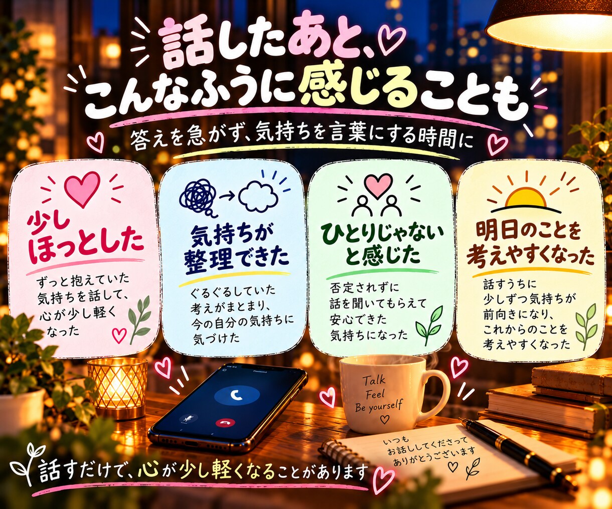 今すぐ電話OK！仕事や人間関係の愚痴や悩み聞きます うまく話せなくても大丈夫。接客歴11年の私がじっくり伺います イメージ9