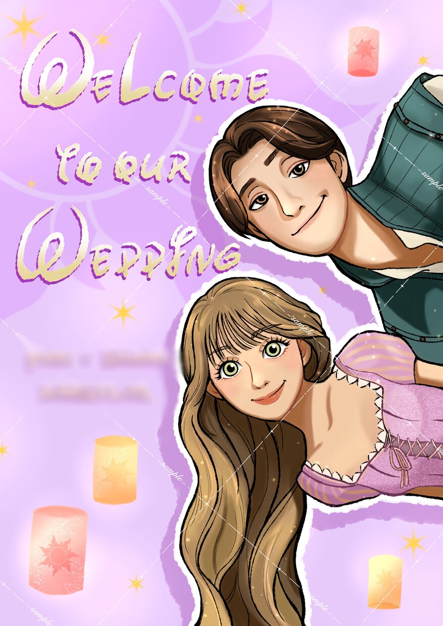 結婚式のウェルカムボード用イラストを描きます 海外アニメ風プリンセスイラストで結婚式の思い出作りのお手伝い イメージ5