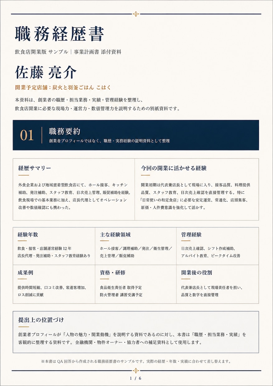 飲食店専門｜融資申請に使える事業計画書を作成します 事業計画・収支計画・開業資金計画を一括作成 イメージ5