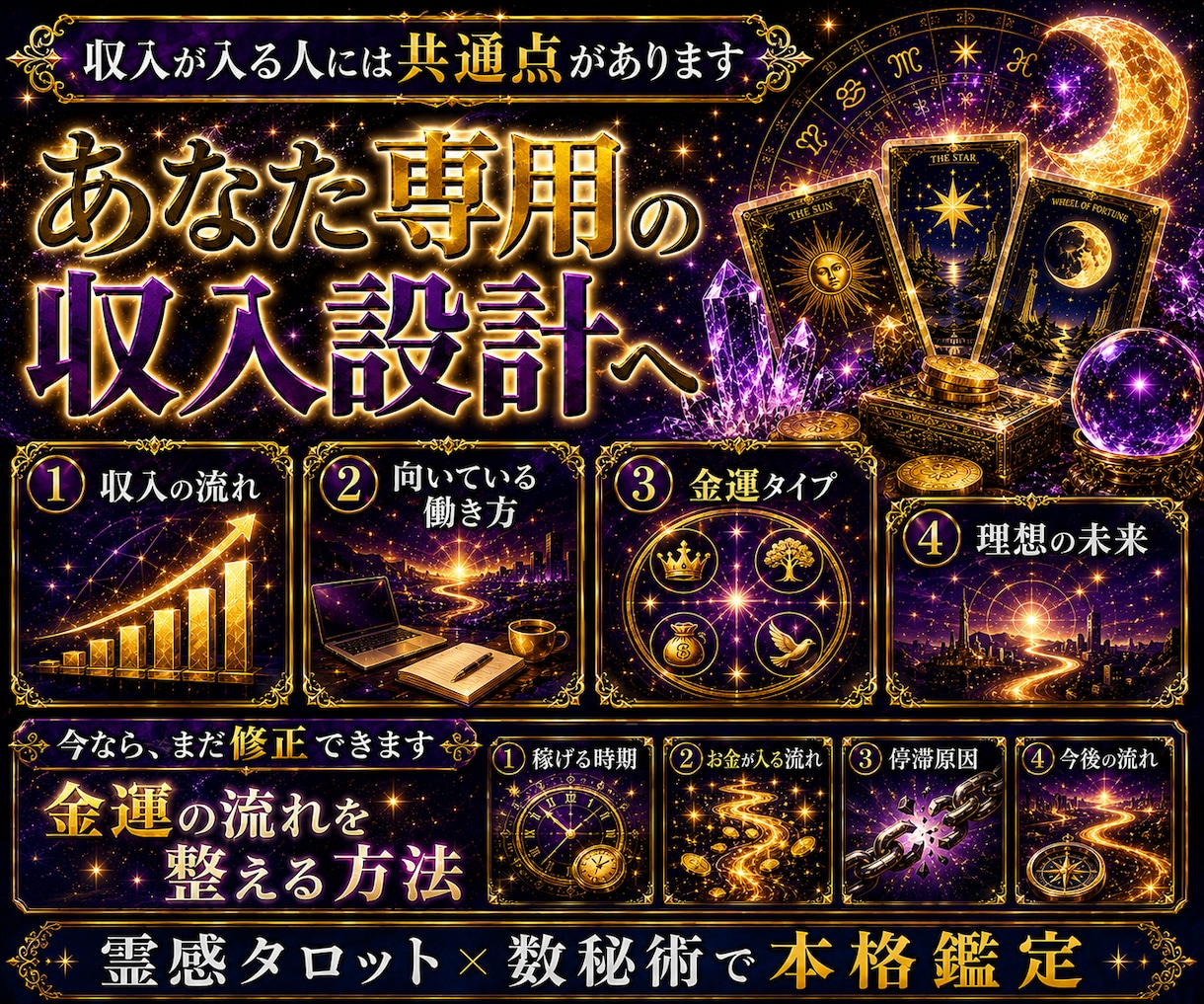 霊感タロットで収入が伸びる流れを徹底鑑定します 心理×霊感タロットで金運の詰まりと原因を読み解く イメージ4