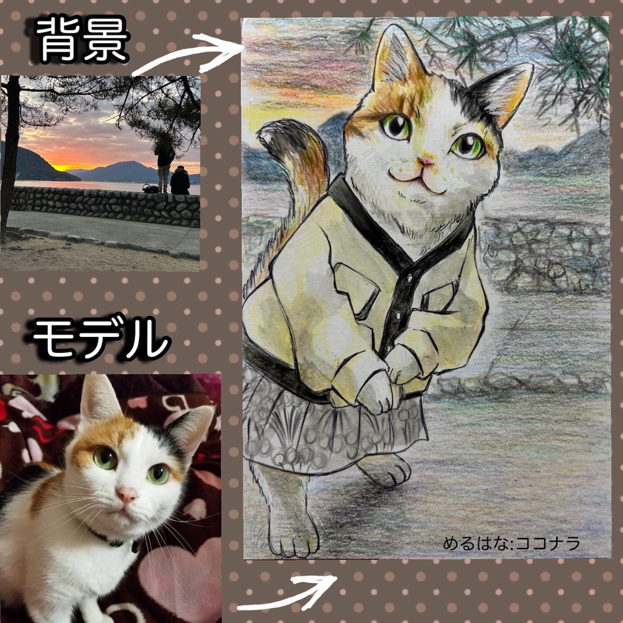大切なペットを可愛らしい擬人化イラストに仕上げます 思い出の場所、服、食べ物、シーンをペットと共有した夢の一枚 イメージ2
