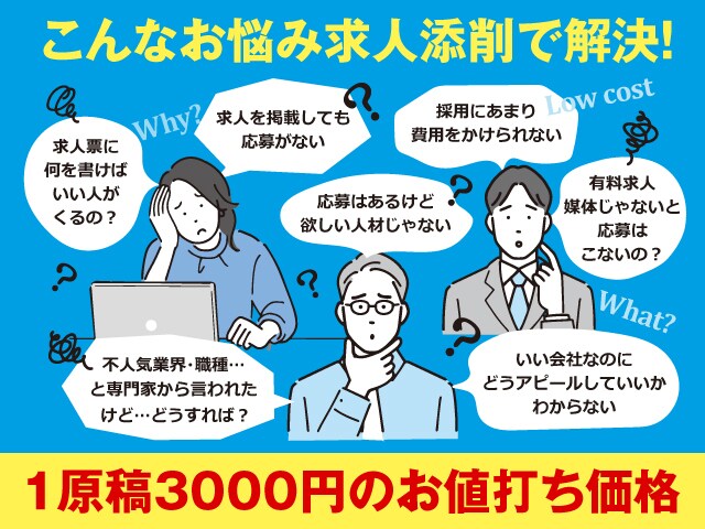 現役求人ライターが求人広告の添削を行います 求人広告で成果が出ない…。そんなあなたにアドバイス！ イメージ1